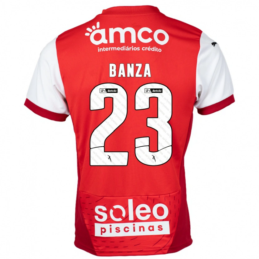 Danxen Homme Maillot Simon Banza #23 Rouge Blanc Tenues Domicile 2024/25 T-Shirt