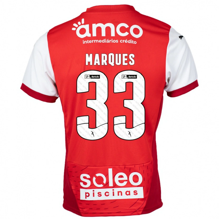 Danxen Homme Maillot João Marques #33 Rouge Blanc Tenues Domicile 2024/25 T-Shirt