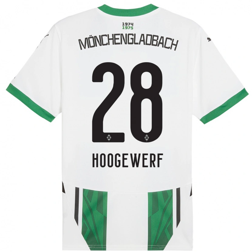 Danxen Homme Maillot Dillon Hoogewerf #28 Blanc Vert Tenues Domicile 2024/25 T-Shirt