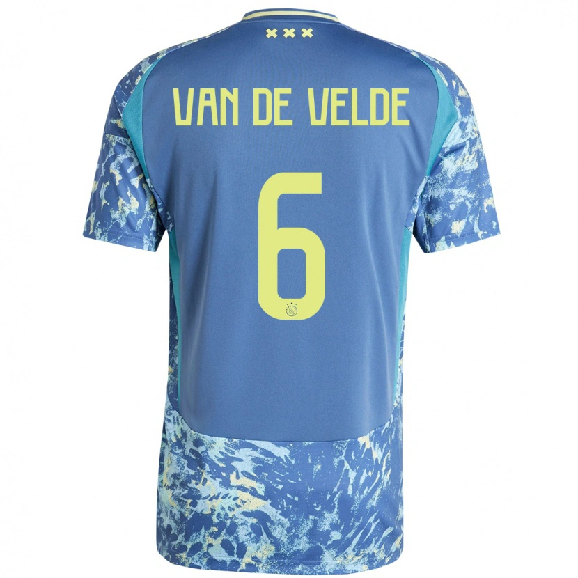 Danxen Homme Maillot Jonna Van De Velde #6 Gris Bleu Jaune Tenues Extérieur 2024/25 T-Shirt