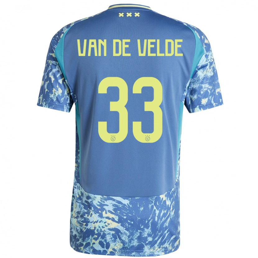 Danxen Homme Maillot Jonna Van De Velde #33 Gris Bleu Jaune Tenues Extérieur 2024/25 T-Shirt