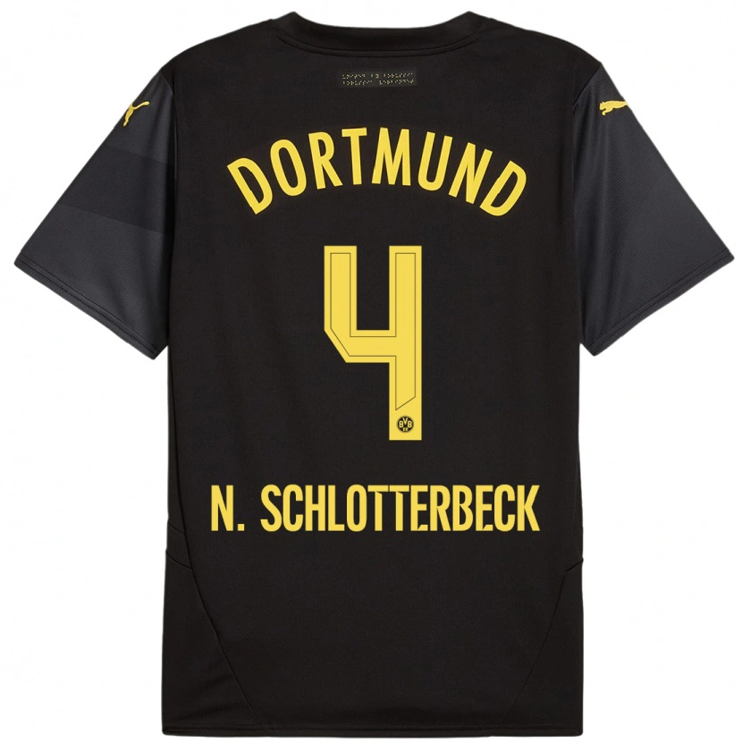 Danxen Homme Maillot Nico Schlotterbeck #4 Noir Jaune Tenues Extérieur 2024/25 T-Shirt