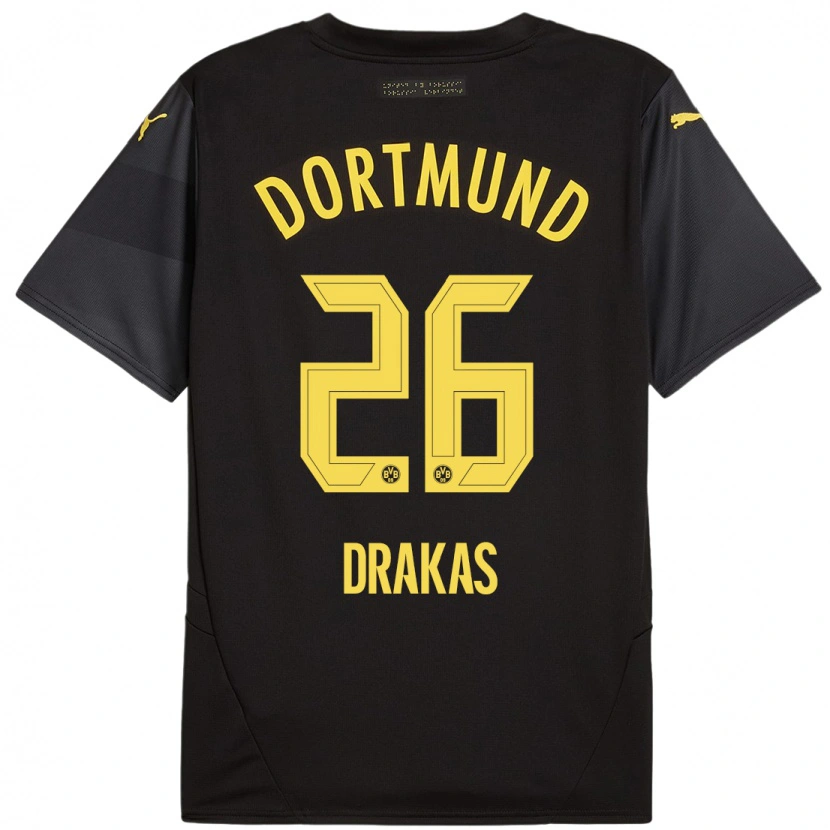 Danxen Homme Maillot Babis Drakas #26 Noir Jaune Tenues Extérieur 2024/25 T-Shirt