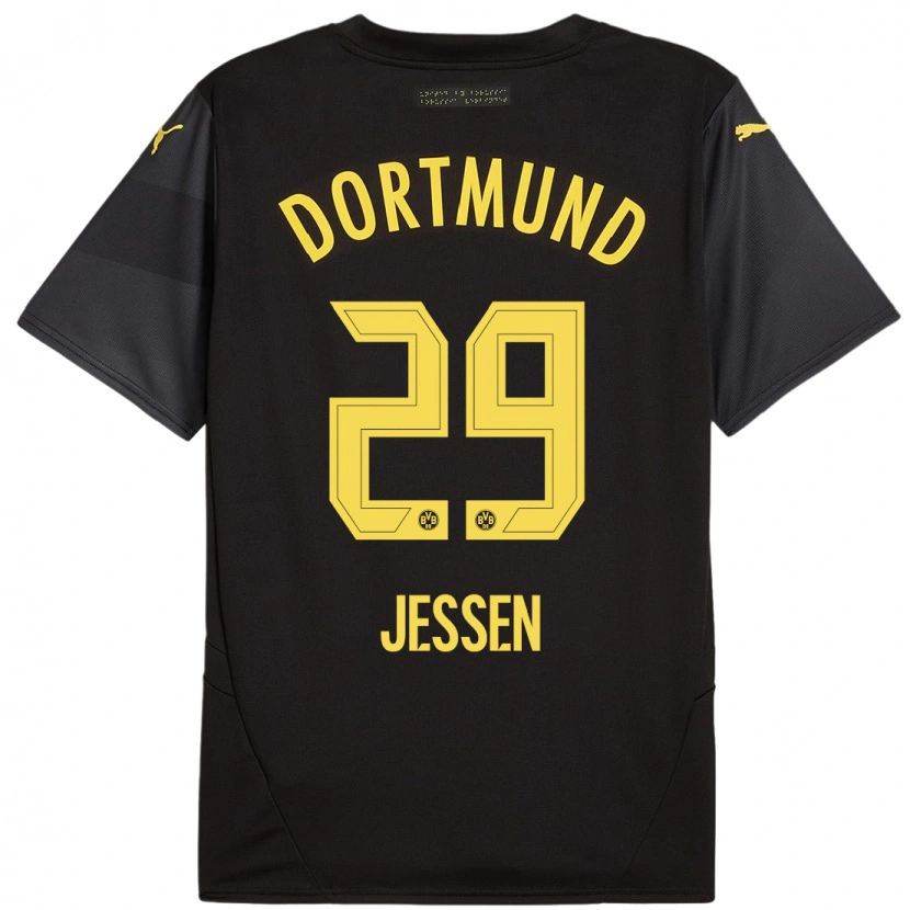 Danxen Homme Maillot Niklas Jessen #29 Noir Jaune Tenues Extérieur 2024/25 T-Shirt