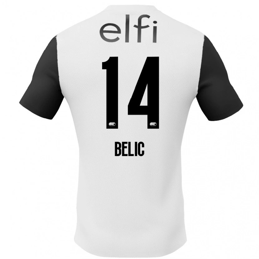 Danxen Homme Maillot Kristijan Belic #14 Blanc Noir Tenues Extérieur 2024/25 T-Shirt