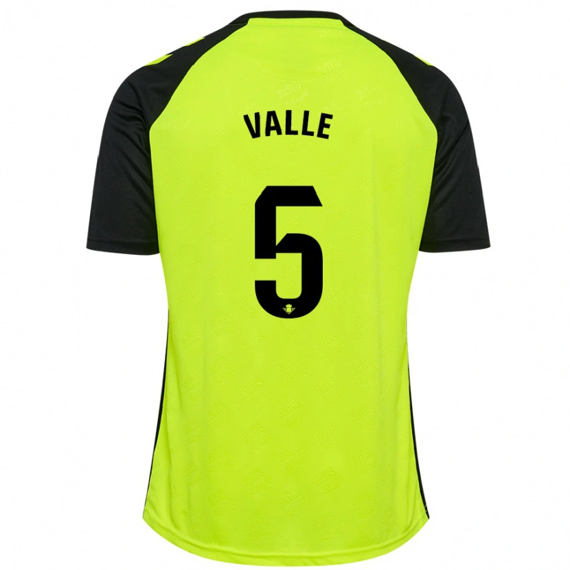 Danxen Homme Maillot María Valle López #5 Jaune Fluo Noir Tenues Extérieur 2024/25 T-Shirt