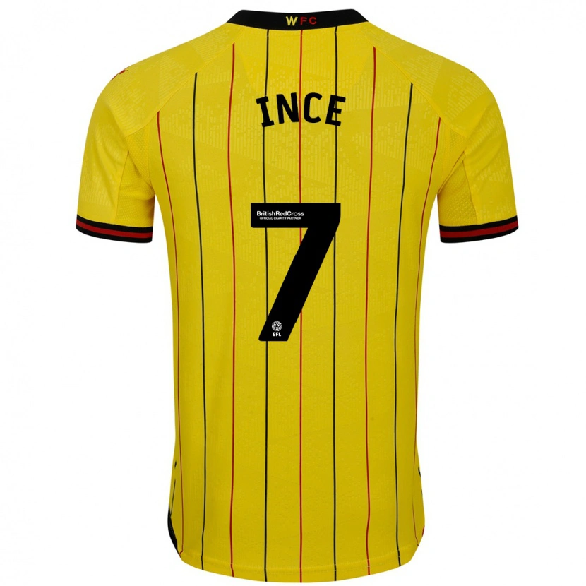 Danxen Femme Maillot Tom Ince #7 Jaune Et Noir Tenues Domicile 2024/25 T-Shirt