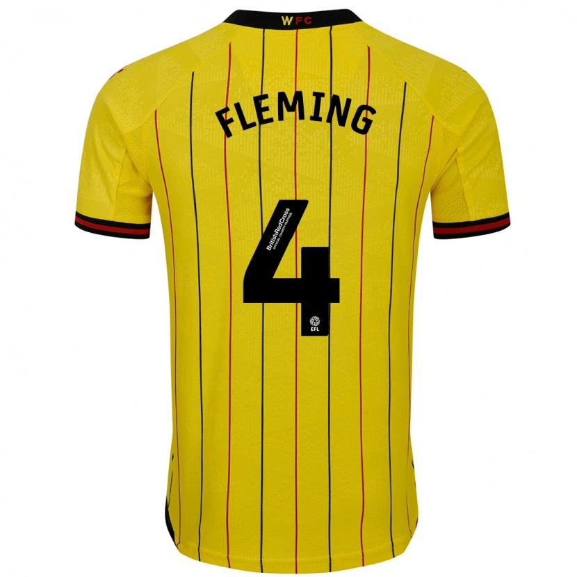 Danxen Femme Maillot Charlotte Fleming #4 Jaune Et Noir Tenues Domicile 2024/25 T-Shirt