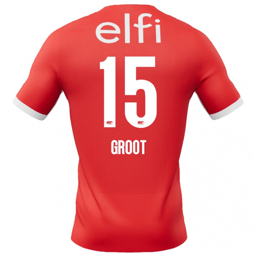 Danxen Femme Maillot Pleun Groot #15 Rouge Blanc Tenues Domicile 2024/25 T-Shirt