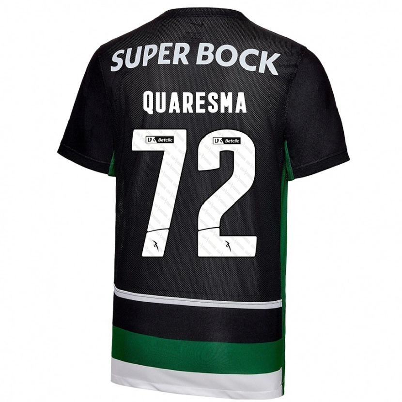 Danxen Femme Maillot Eduardo Quaresma #72 Noir Blanc Vert Tenues Domicile 2024/25 T-Shirt