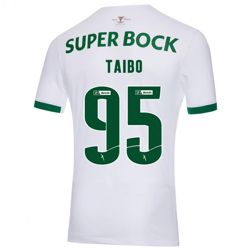 Danxen Femme Maillot Lucas Taibo #95 Blanc Vert Tenues Extérieur 2024/25 T-Shirt