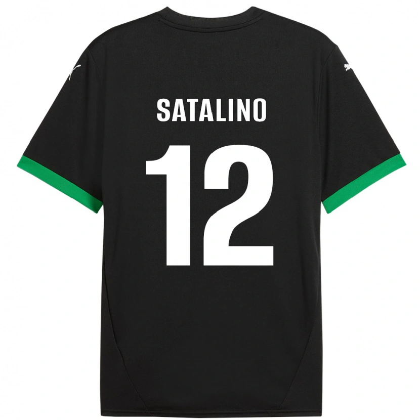 Danxen Enfant Maillot Giacomo Satalino #12 Noir Vert Foncé Tenues Domicile 2024/25 T-Shirt