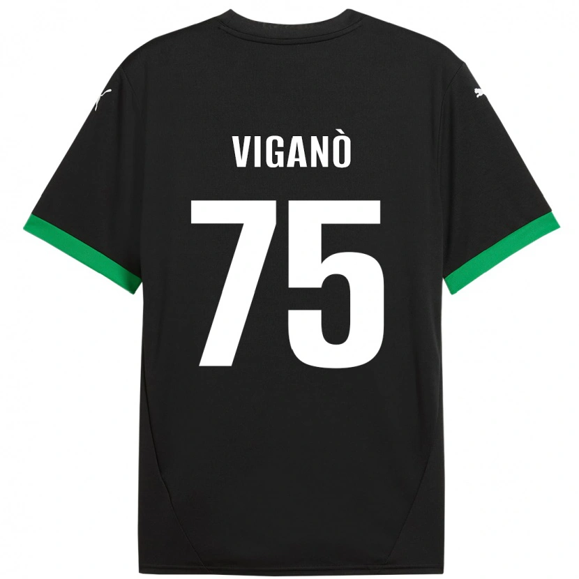 Danxen Enfant Maillot Lorenzo Viganò #75 Noir Vert Foncé Tenues Domicile 2024/25 T-Shirt