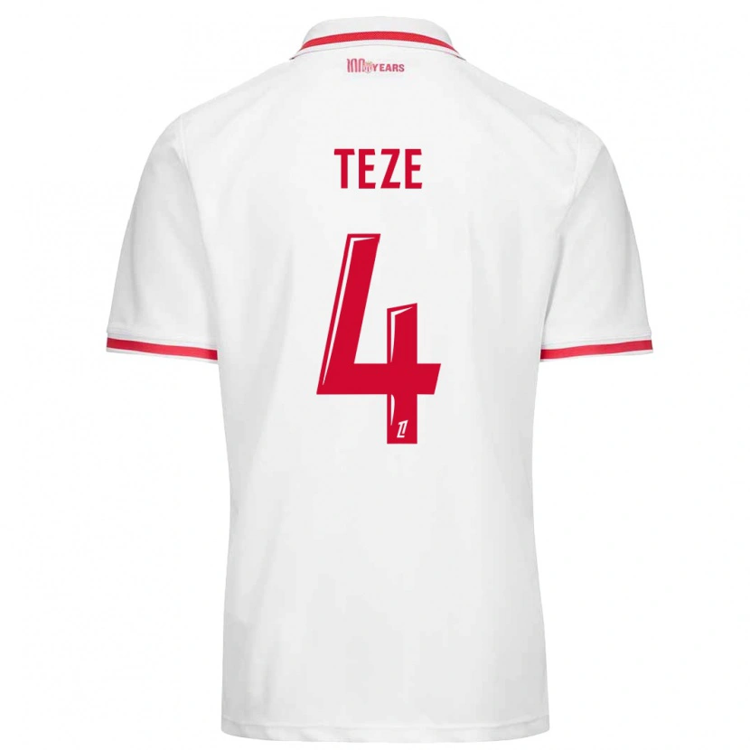 Danxen Enfant Maillot Jordan Teze #4 Blanc Rouge Tenues Domicile 2024/25 T-Shirt