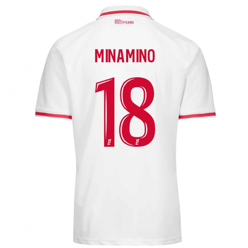 Danxen Enfant Maillot Takumi Minamino #18 Blanc Rouge Tenues Domicile 2024/25 T-Shirt