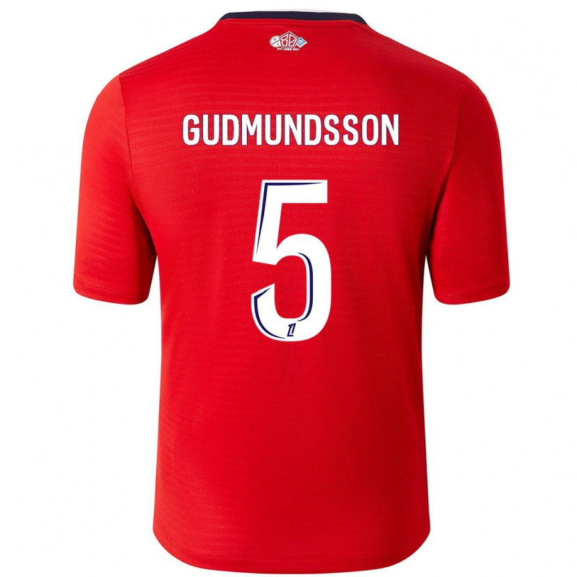 Danxen Enfant Maillot Gabriel Gudmundsson #5 Rouge Blanc Tenues Domicile 2024/25 T-Shirt