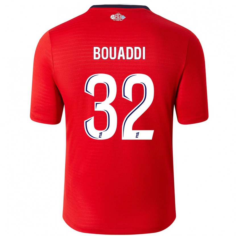 Danxen Enfant Maillot Ayyoub Bouaddi #32 Rouge Blanc Tenues Domicile 2024/25 T-Shirt