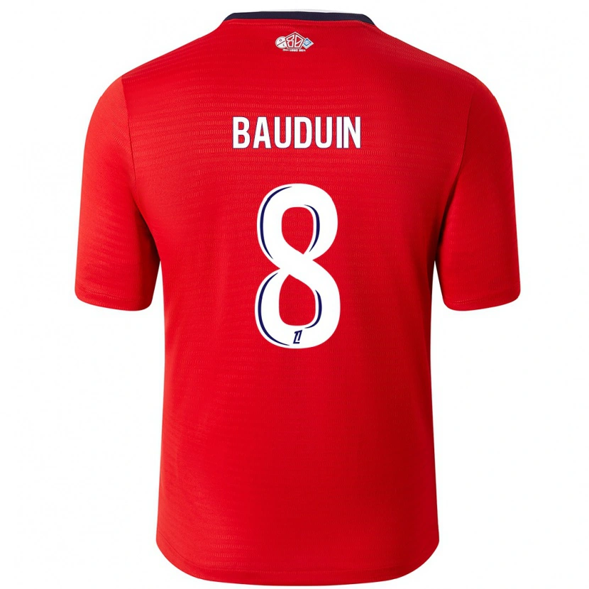 Danxen Enfant Maillot Justine Bauduin #8 Rouge Blanc Tenues Domicile 2024/25 T-Shirt