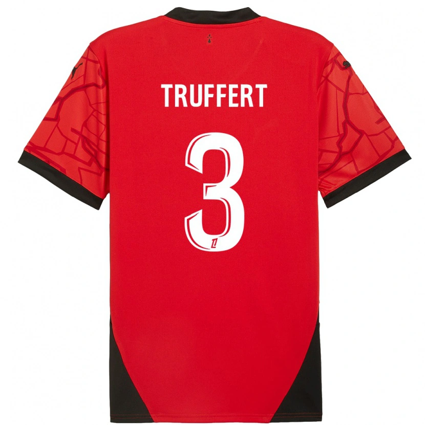 Danxen Enfant Maillot Adrien Truffert #3 Rouge Noir Tenues Domicile 2024/25 T-Shirt