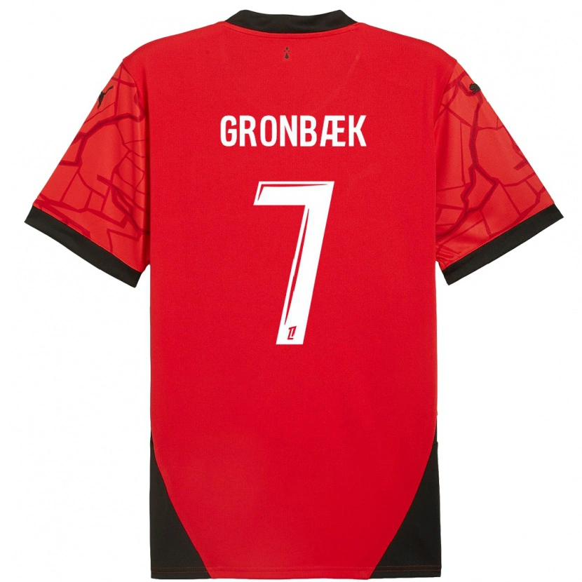 Danxen Enfant Maillot Albert Grønbaek #7 Rouge Noir Tenues Domicile 2024/25 T-Shirt