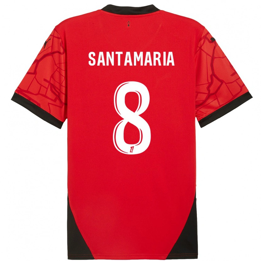 Danxen Enfant Maillot Baptiste Santamaria #8 Rouge Noir Tenues Domicile 2024/25 T-Shirt