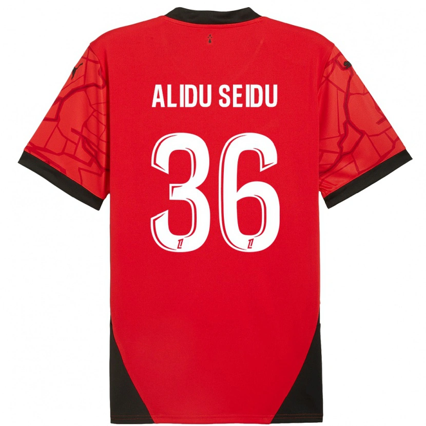 Danxen Enfant Maillot Alidu Seidu #36 Rouge Noir Tenues Domicile 2024/25 T-Shirt