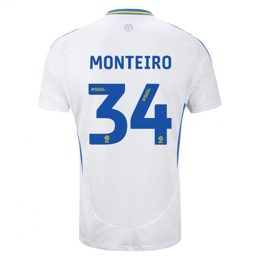 Danxen Enfant Maillot Diogo Monteiro #34 Blanc Bleu Tenues Domicile 2024/25 T-Shirt