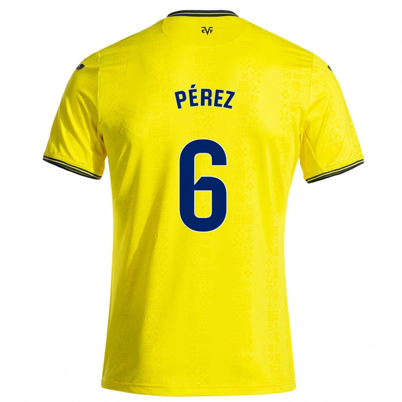 Danxen Enfant Maillot Hugo Pérez #6 Jaune Noir Tenues Domicile 2024/25 T-Shirt