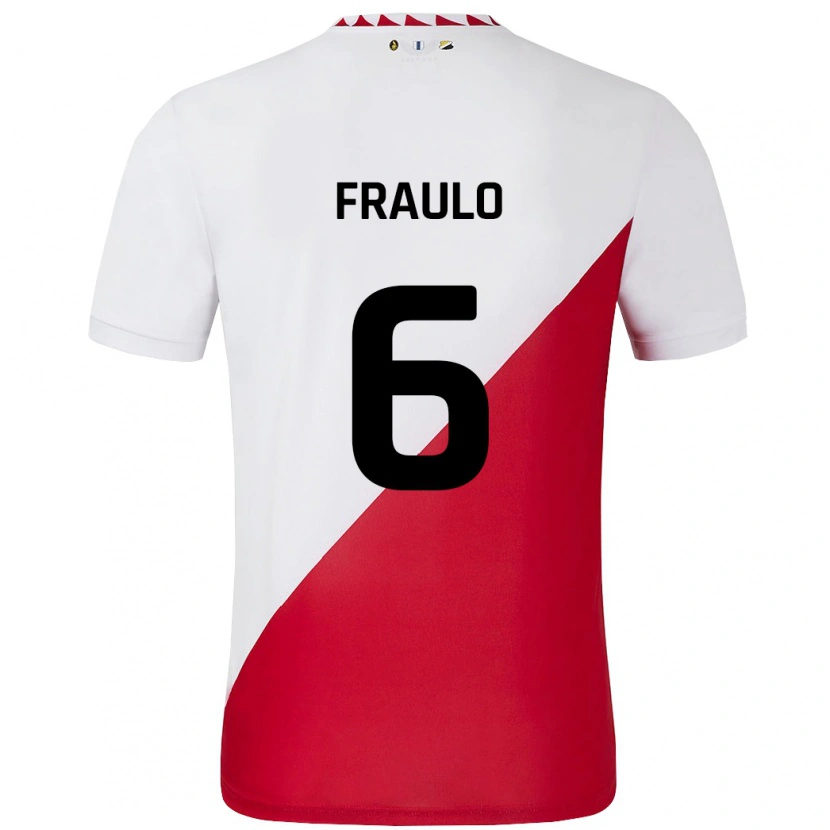 Danxen Enfant Maillot Oscar Fraulo #6 Blanc Rouge Tenues Domicile 2024/25 T-Shirt