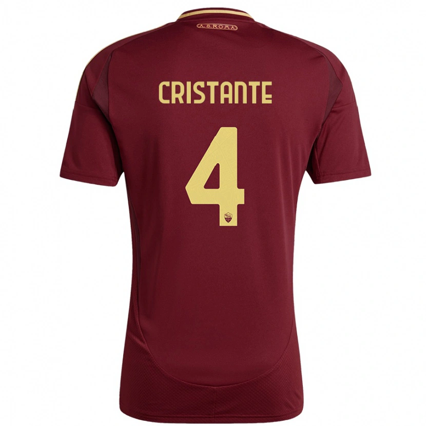 Danxen Enfant Maillot Bryan Cristante #4 Rouge Brun Or Tenues Domicile 2024/25 T-Shirt