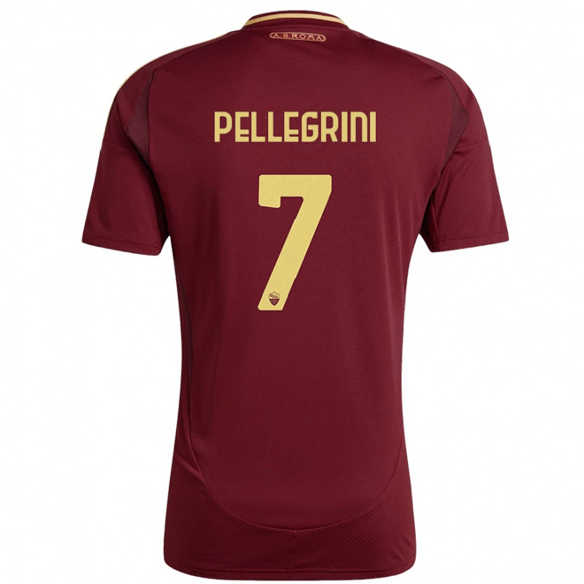 Danxen Enfant Maillot Lorenzo Pellegrini #7 Rouge Brun Or Tenues Domicile 2024/25 T-Shirt