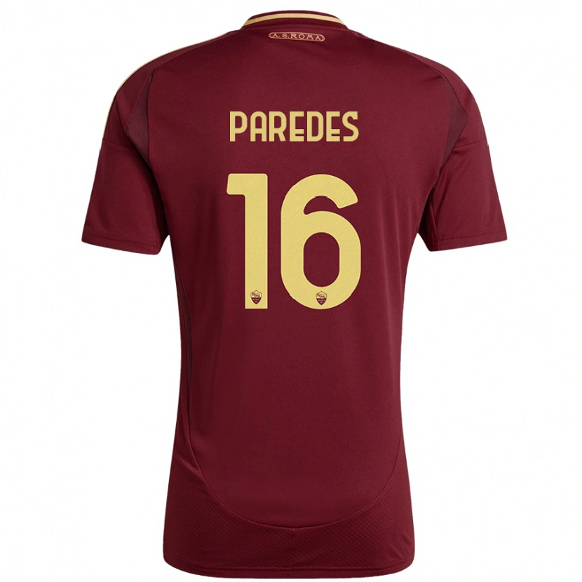 Danxen Enfant Maillot Leandro Paredes #16 Rouge Brun Or Tenues Domicile 2024/25 T-Shirt