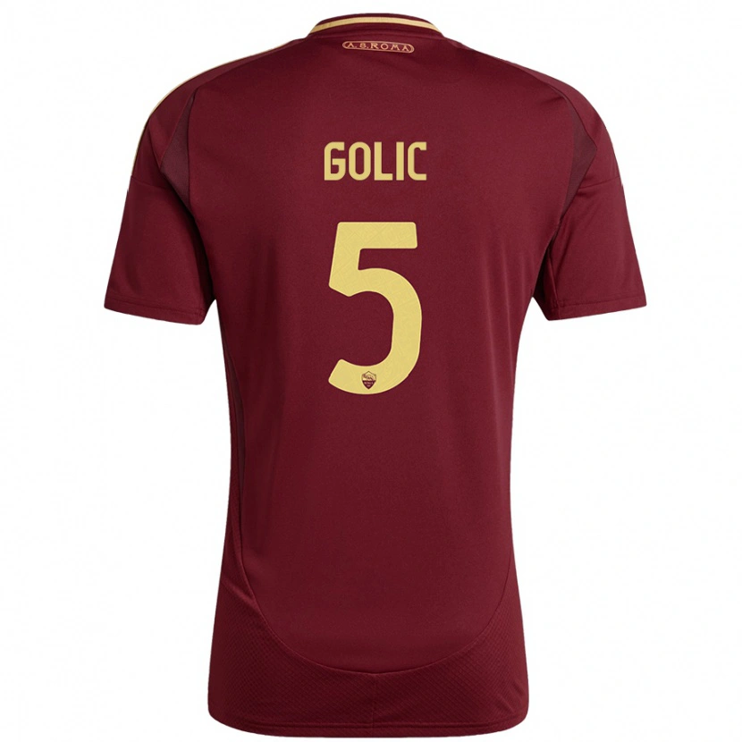 Danxen Enfant Maillot Lovro Golic #5 Rouge Brun Or Tenues Domicile 2024/25 T-Shirt