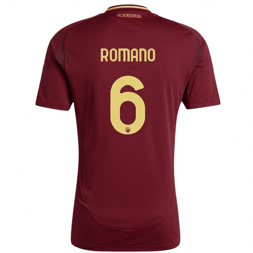 Danxen Enfant Maillot Alessandro Romano #6 Rouge Brun Or Tenues Domicile 2024/25 T-Shirt