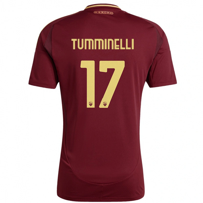 Danxen Enfant Maillot Gianmarco Tumminelli #17 Rouge Brun Or Tenues Domicile 2024/25 T-Shirt