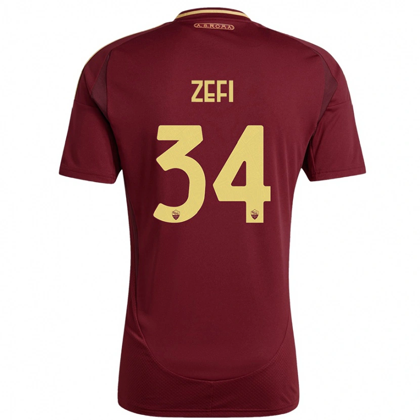 Danxen Enfant Maillot Kevin Zefi #34 Rouge Brun Or Tenues Domicile 2024/25 T-Shirt