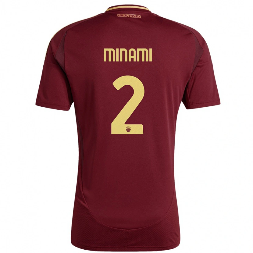 Danxen Enfant Maillot Moeka Minami #2 Rouge Brun Or Tenues Domicile 2024/25 T-Shirt