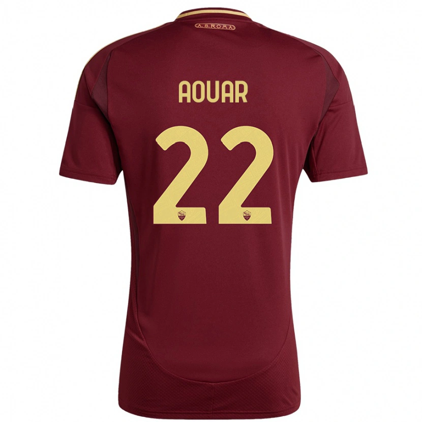 Danxen Enfant Maillot Houssem Aouar #22 Rouge Brun Or Tenues Domicile 2024/25 T-Shirt