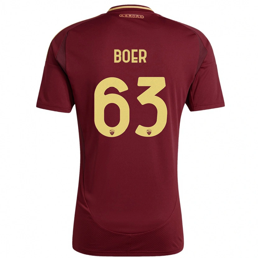 Danxen Enfant Maillot Pietro Boer #63 Rouge Brun Or Tenues Domicile 2024/25 T-Shirt