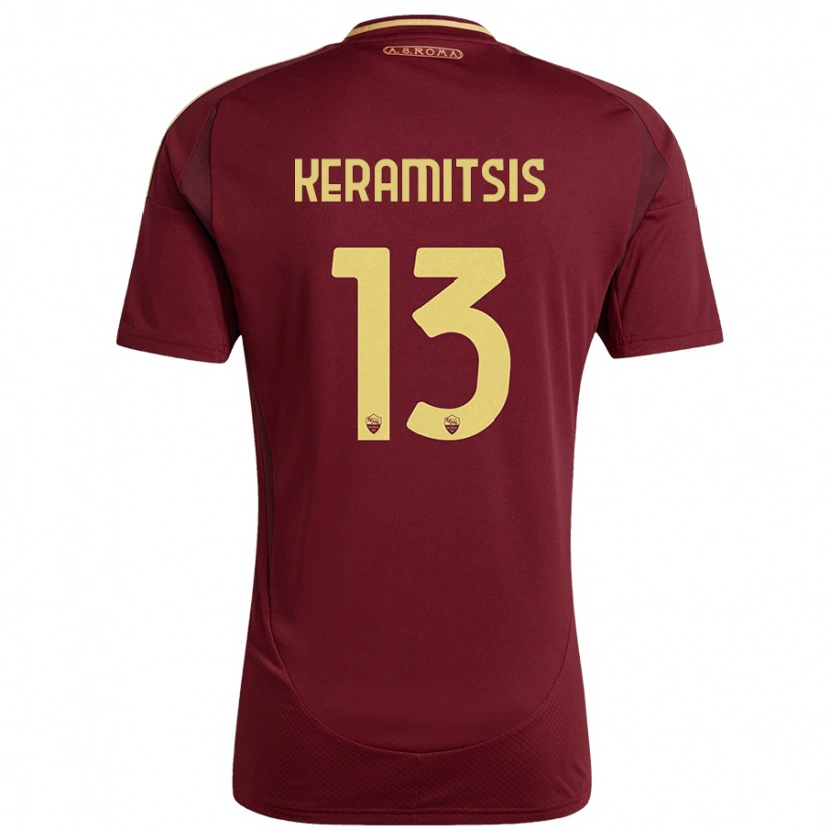 Danxen Enfant Maillot Dimitrios Keramitsis #13 Rouge Brun Or Tenues Domicile 2024/25 T-Shirt