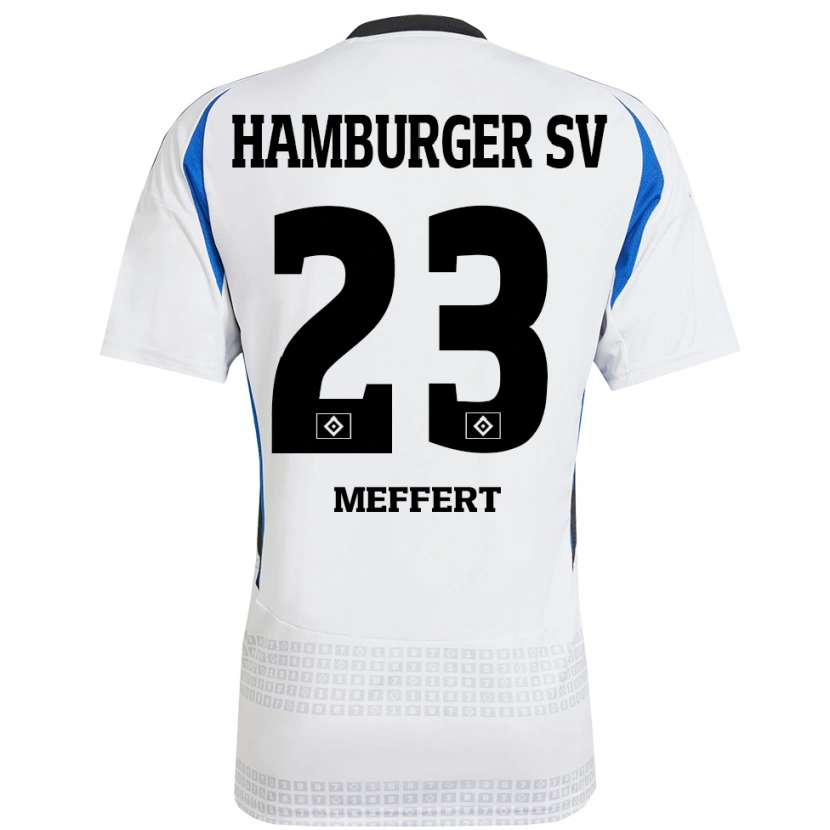 Danxen Enfant Maillot Jonas Meffert #23 Blanc Bleu Tenues Domicile 2024/25 T-Shirt