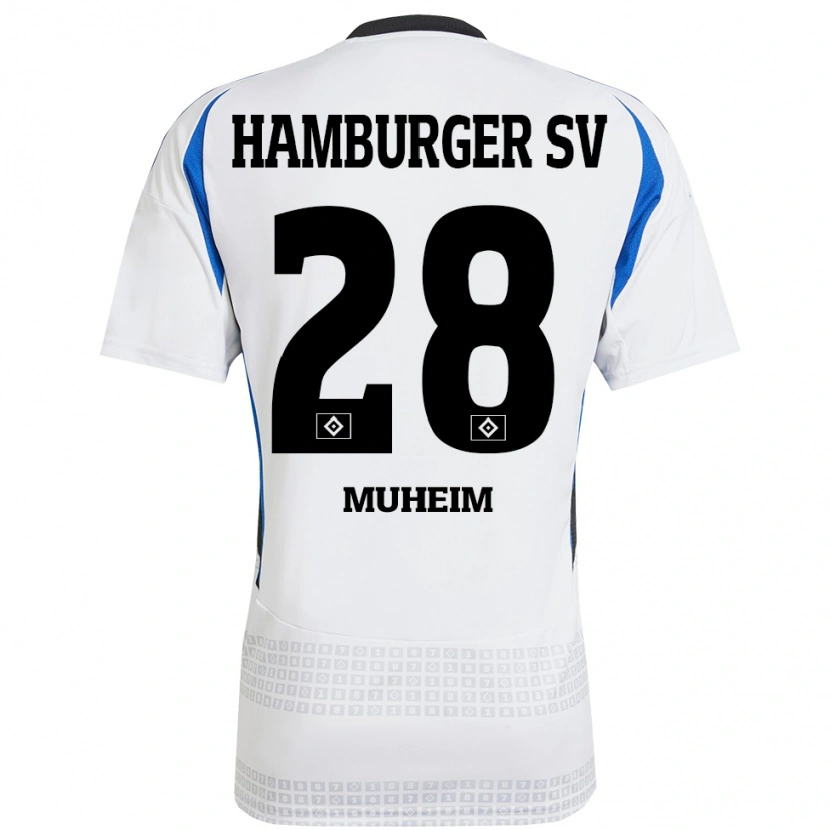 Danxen Enfant Maillot Miro Muheim #28 Blanc Bleu Tenues Domicile 2024/25 T-Shirt