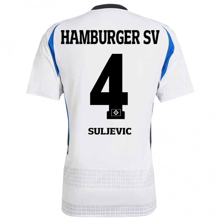 Danxen Enfant Maillot Almin Suljevic #4 Blanc Bleu Tenues Domicile 2024/25 T-Shirt