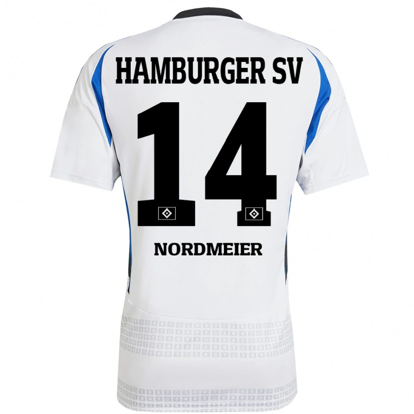 Danxen Enfant Maillot Quentin Nordmeier #14 Blanc Bleu Tenues Domicile 2024/25 T-Shirt