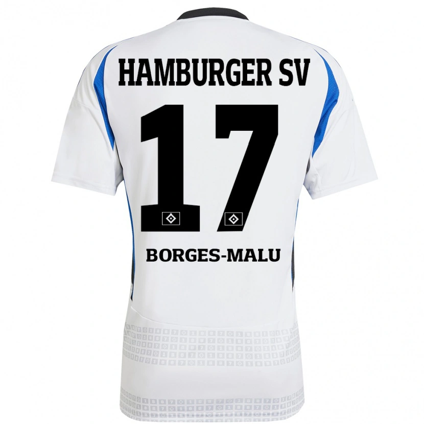 Danxen Enfant Maillot Louis Borges-Malu #17 Blanc Bleu Tenues Domicile 2024/25 T-Shirt