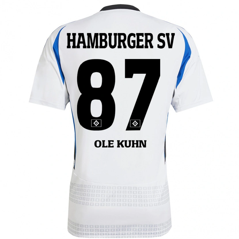 Danxen Enfant Maillot Niklas Ole Kühn #87 Blanc Bleu Tenues Domicile 2024/25 T-Shirt