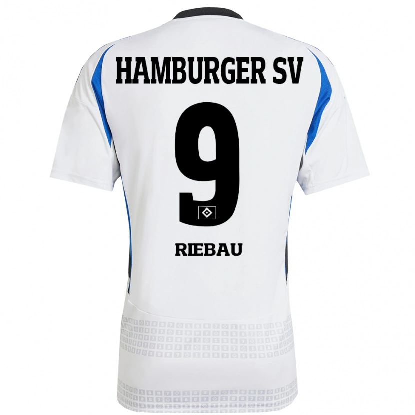 Danxen Enfant Maillot Henry Riebau #9 Blanc Bleu Tenues Domicile 2024/25 T-Shirt