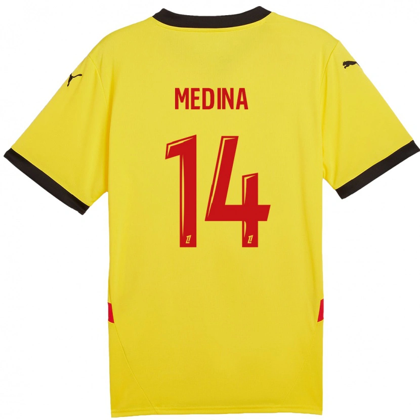 Danxen Enfant Maillot Facundo Medina #14 Jaune Rouge Tenues Domicile 2024/25 T-Shirt