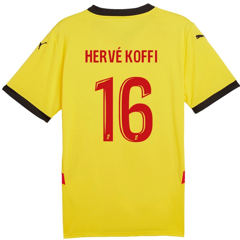 Danxen Enfant Maillot Hervé Koffi #16 Jaune Rouge Tenues Domicile 2024/25 T-Shirt