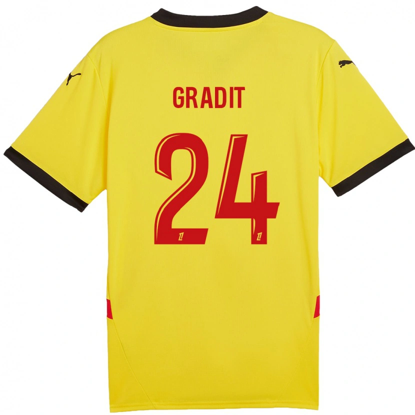 Danxen Enfant Maillot Jonathan Gradit #24 Jaune Rouge Tenues Domicile 2024/25 T-Shirt